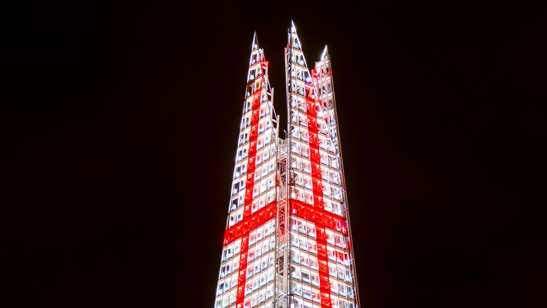 The Shard lit up in England's colours