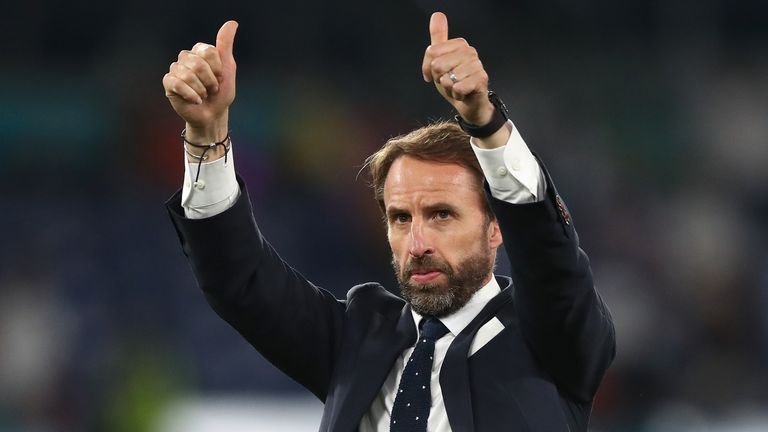 England manager Gareth Southgate applauds the fans after the UEFA Euro 2020 Quarter Final match at the Stadio Olimpico, Rome. Picture date: Saturday July 3, 2021.

