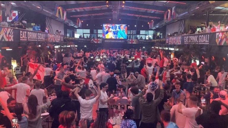 Fans at a fanzone near Wembley stadium as England beat Ukraine in Euro 2020