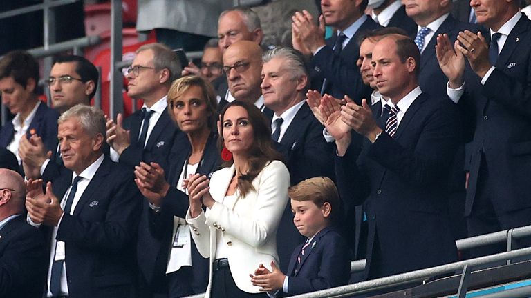 The Duke and Duchess of Cambridge and Prince George in the stands at Wembley for Italy v England
