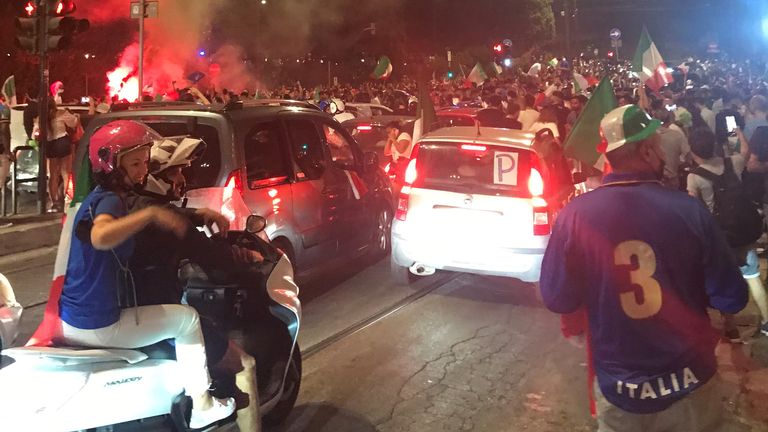 Italian fans celebrate Euro 2020 victory in Rome