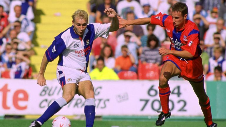 Gareth Southgate (R) in action for Crystal Palace in 1992. Pic: Action Images Film