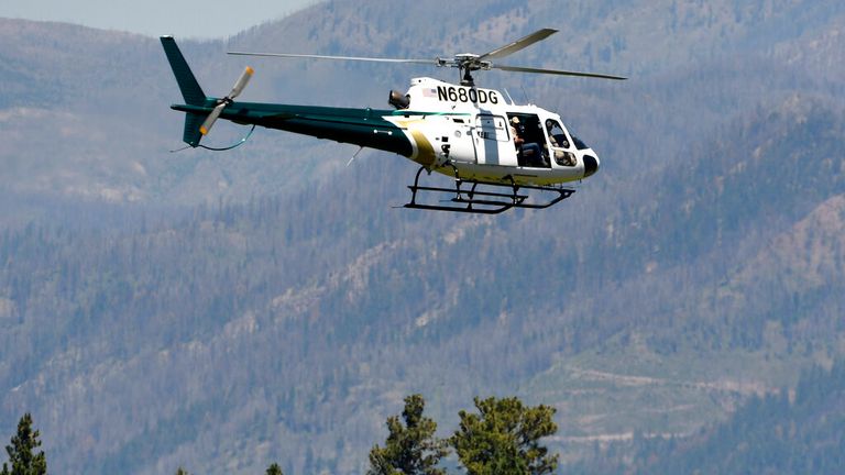 A helicopter surveys the area for the bear. Pic: AP