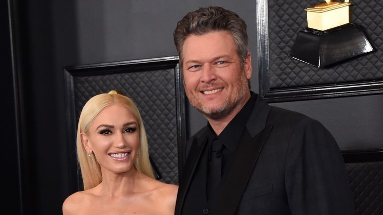 Gwen Stefani, left, and Blake Shelton arrive at the 62nd annual Grammy Awards at the Staples Center on Sunday, Jan. 26, 2020, in Los Angeles. (Photo by Jordan Strauss/Invision/AP)