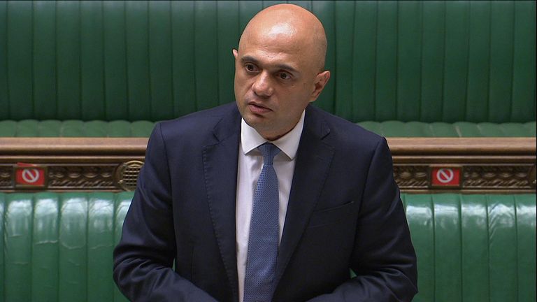 The Health Secretary Sajid Javid speaks to the House of Commons