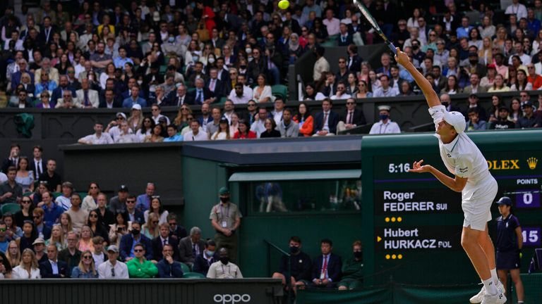 Hurkacz serves to Federer during the men&#39;s singles quarterfinals