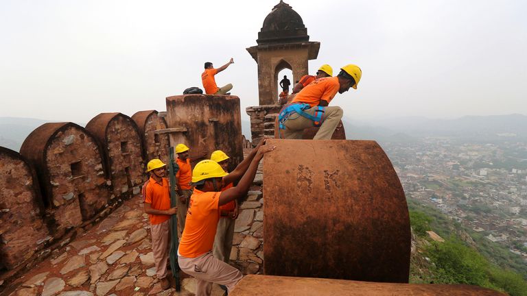 Jaipur: SDRF team search operation work in progress after lightning strike at Watch tower near historical Amer fort in Jaipur on Monday, Juky 12,2021. 11 dead and many injured after in this incident.(Photo By Vishal Bhatnagar)