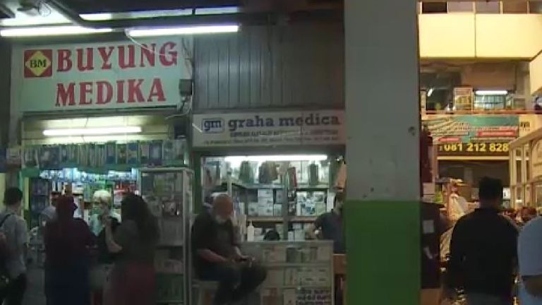 The Pramuka street market, where people have been trying to buy medicines 