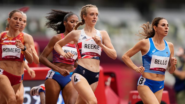 Jemma Reekie, of Britain, wins a heat in the women...s 800-meter run at the 2020 Summer Olympics, Friday, July 30, 2021, in Tokyo. (AP Photo/Martin Meissner)  