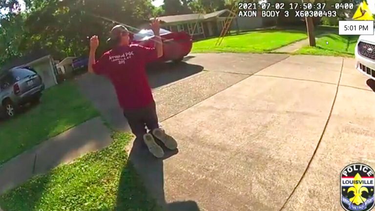 Footage shows Robby Wildt being arrested. Pic: Louisville Metro Police Department