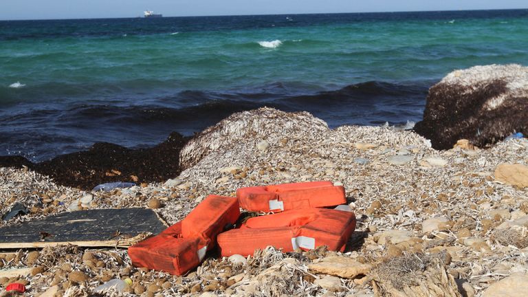 Life jackets washed up on the shore 