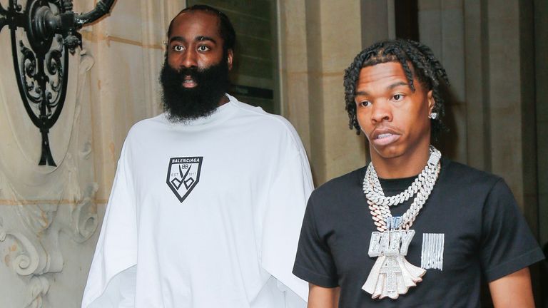 Lil Baby (R) was with NBA player James Harden in Paris. Pic: Rex