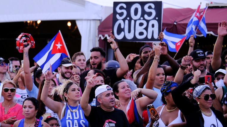 People rally in solidarity with protesters in Cuba, in Little Havana in Miami