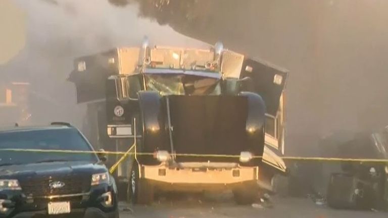 Police truck is blown up by unstable fireworks in Los Angeles