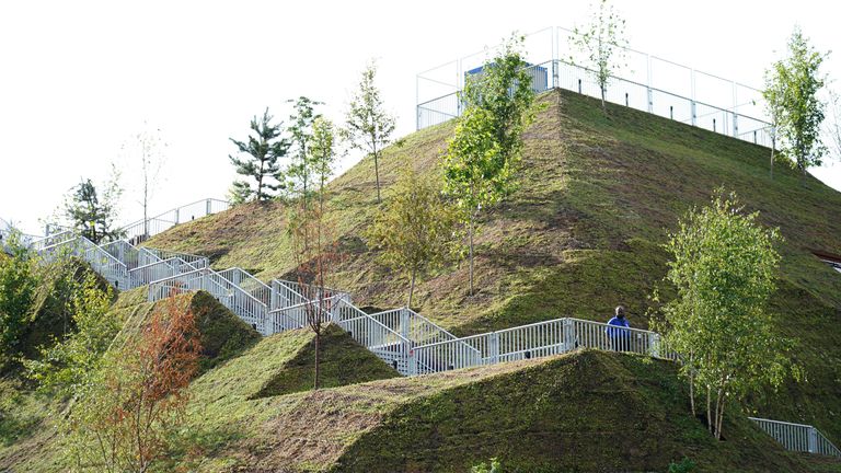 The summit of the new 25-metre artificial mound has been built on a scaffolding base