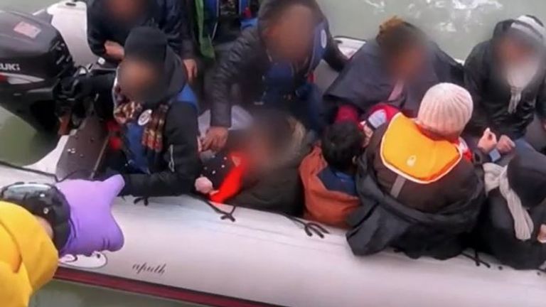 Migrants rescued from a dinghy in the Channel