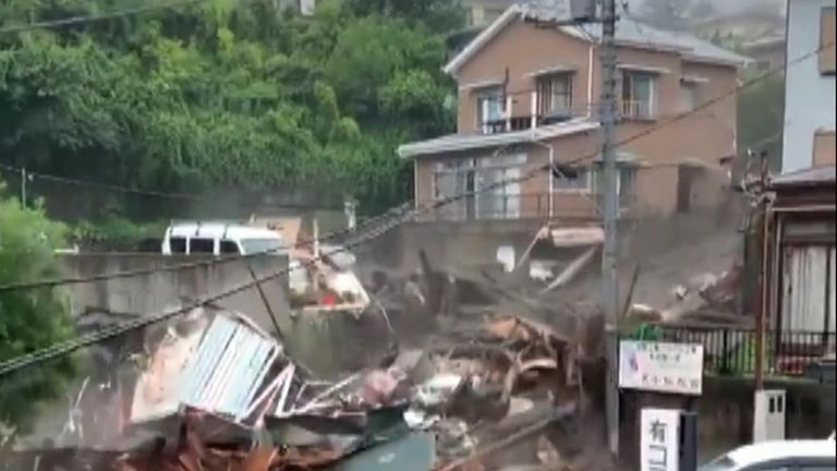 The mudslide has destroyed homes in the town of Atami.