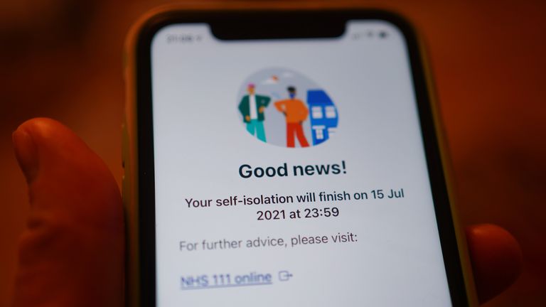 A message from the NHS coronavirus contact tracing app - informing a person that their self-isolation period will finish soon