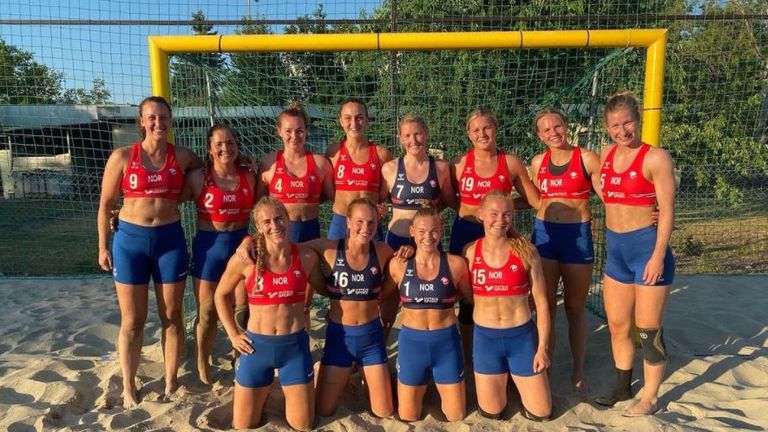 The Norwegian team wore shorts instead of bikini bottoms. Pic: Norway Beach Handball Women