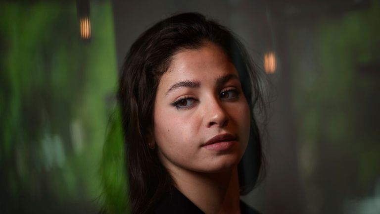 12 June 2021, Hamburg: Yusra Mardini, a swimmer, is standing in the lobby of a hotel in Hamburg. Photo by: Gregor Fischer/picture-alliance/dpa/AP Images


