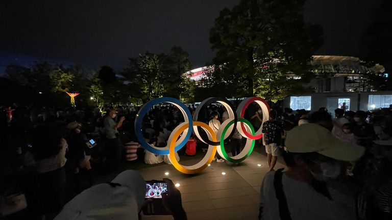 Protesters outside the Tokyo Olympics Stadium