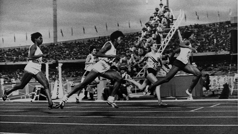 Tyus wins her second gold medal in the 100m at the 1968 Olympics