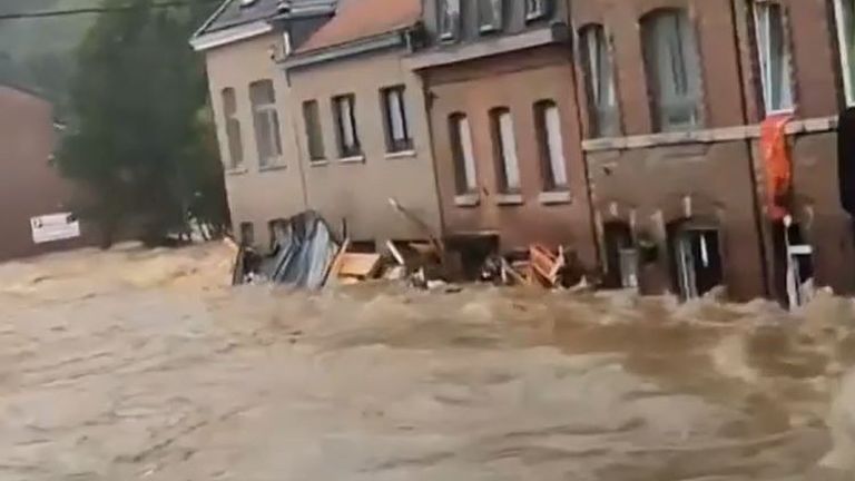 Pepinster street in Belgium is a raging river