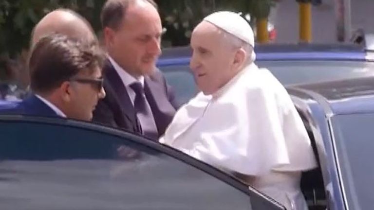 Pope Francis seen in Rome after surgery