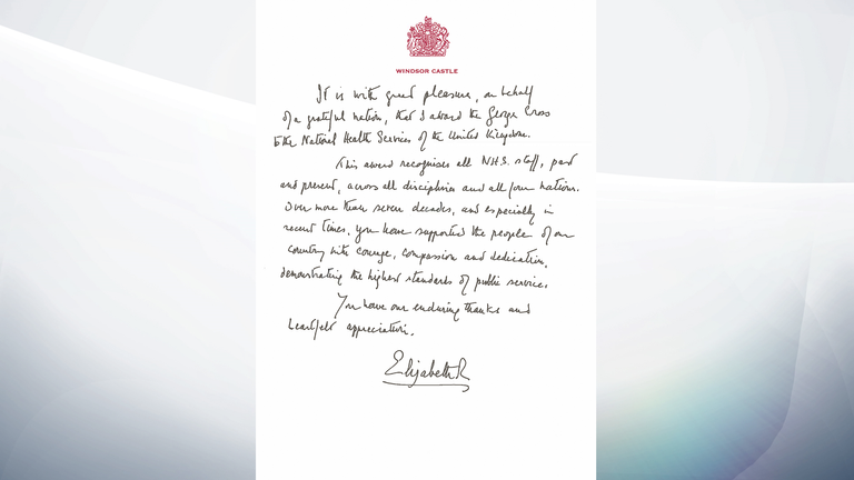 The Queen wrote a letter to the NHS