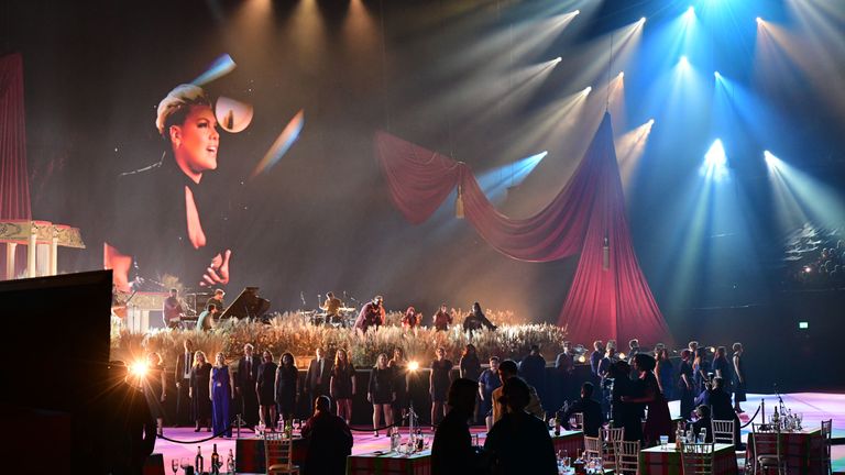 Pink and Rag&#39;n&#39;Bone Man perform with the Lewisham and Greenwich NHS Choir at the Brit Awards 2021, held at the O2 Arena in London
