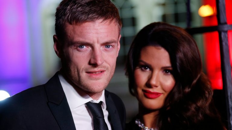 Jamie Vardy and Rebekah Vardy at The Sun Military Awards 2016 in London. Pic: Joel Ryan/Invision/AP


