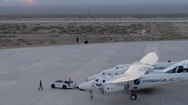Virgin Galactic&#39;s passenger rocket plane, the VSS Unity near Truth and Consequences, New Mexico