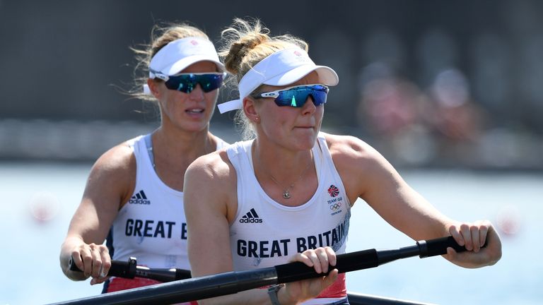 Tokyo 2020 Olympics - Rowing - Women&#39;s Pair - Heats - Sea Forest Waterway, Tokyo, Japan - July 24, 2021. Helen Glover of Britain and Polly Swann of Britain in action REUTERS/Piroschka Van De Wouw