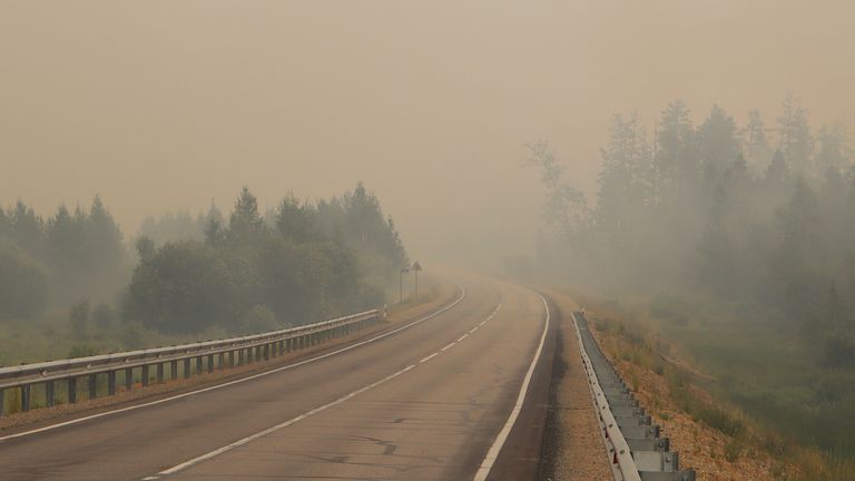 Roads are engulfed by smoke in Yakutia, Siberia