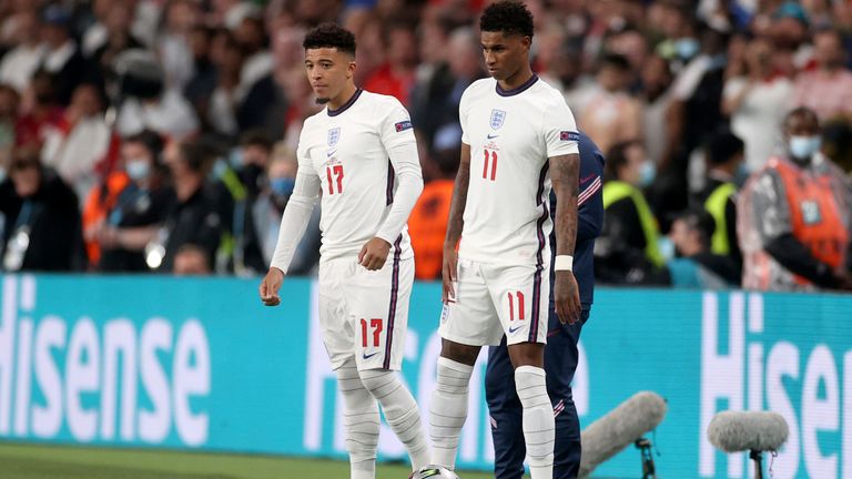 Les Anglais Jadon Sancho et Marcus Rashford (à droite).  Photo : AP