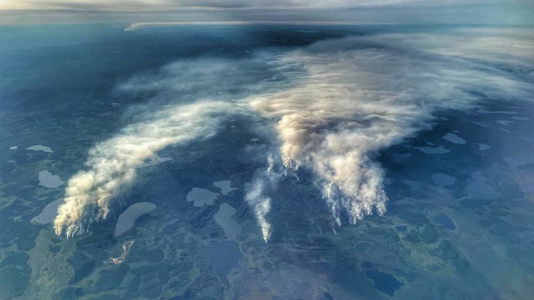 The spread of the fires is graphically clear from the air. Pic: Anastasya Leonova