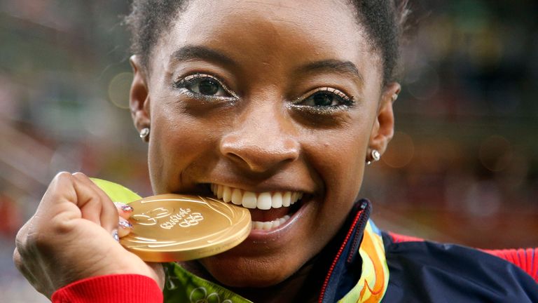 Simone Biles won four gold medals and a bronze at Rio 2016. Pic: AP