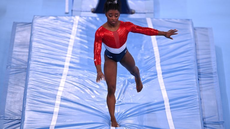 Tokyo 2020 Olympics - Gymnastics - Artistic - Women&#39;s Team - Final - Ariake Gymnastics Centre, Tokyo, Japan - July 27, 2021. Simone Biles of the United States in action on the vault REUTERS/Dylan Martinez