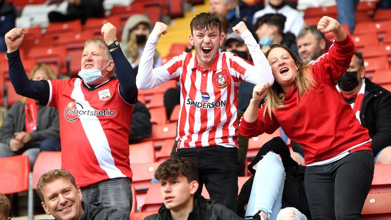 Southampton fans inside St Mary&#39;s stadium in May