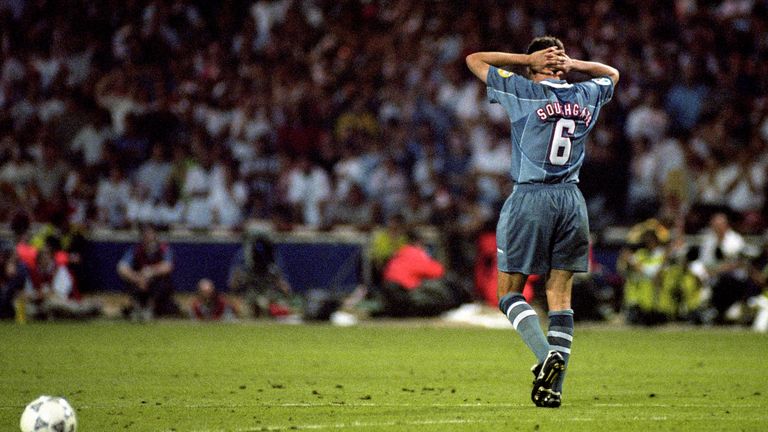 Southgate pictured after missing a penalty at Euro 96