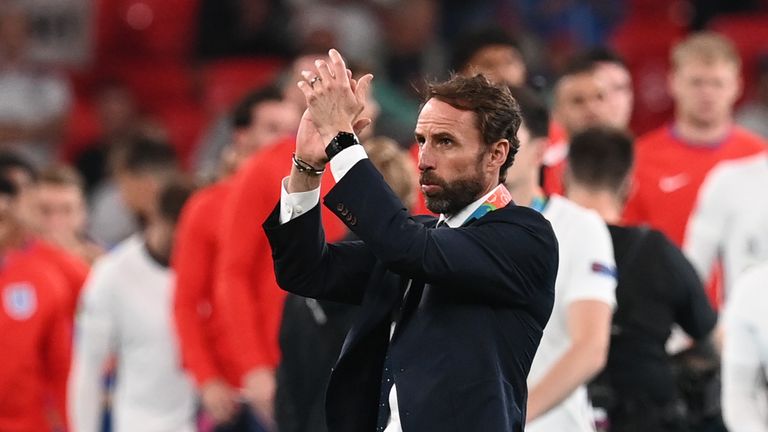 Soccer Football - Euro 2020 - Final - Italy v England - Wembley Stadium, London, Britain - July 11, 2021 England manager Gareth Southgate applauds fans after the match Pool via REUTERS/Paul Ellis