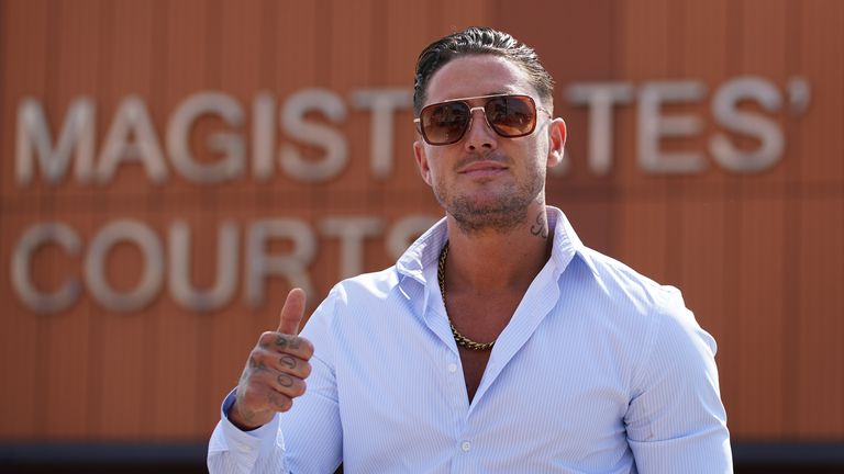 Reality TV star Stephen Bear leaves Colchester Magistrates&#39; Court where he is appearing charged with voyeurism, disclosing private, sexual photographs and films with intent to cause distress, and harassment without violence. Picture date: Friday July 2, 2021.