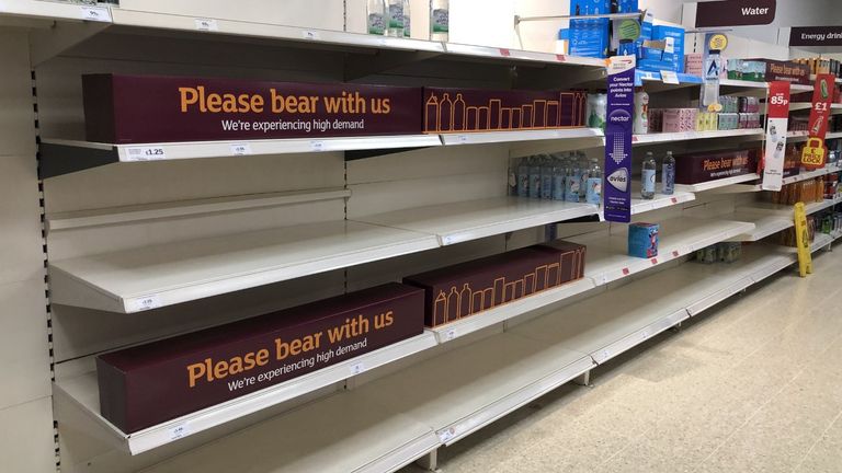 Empty shelves and signs on the soft drinks aisle of a Sainsbury's store in Blackheath, Rowley Regis in the West Midlands. Supermarkets have urged customers not to panic buy in response to reports of emptying shelves, saying they are continuing to receive regular deliveries. The UK's biggest supermarkets described any shortages as "patchy" across stores but said there was no need for customers to change their shopping habits. Picture date: Thursday July 22, 2021.