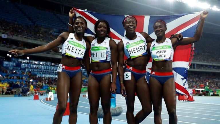 Asher-Smith (right) will also compete in the 4x100 relay. Pic: AP