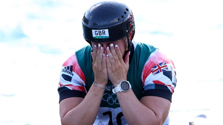 Kimberley Woods of Britain reacts after competing 