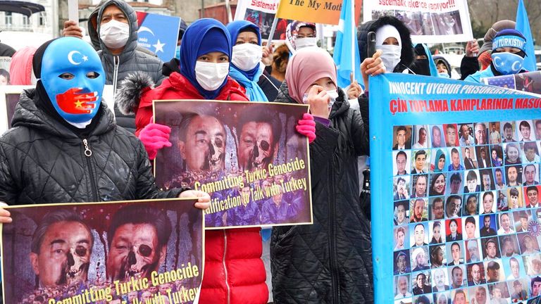Exiled Uyghurs protest in Istanbul, Turkey, in March this year Photo: AP 