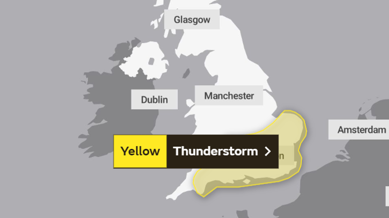 Sunday&#39;s weather warning. Pic: The Met Office