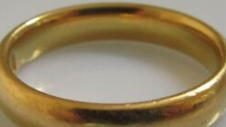 A gold ring similar to that of an elderly woman&#39;s, that was stolen from her finger in at Broomfield Hospital in Chelmsford, Essex, where she died