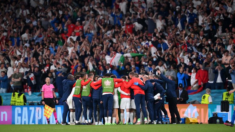 England team huddle during extra-time