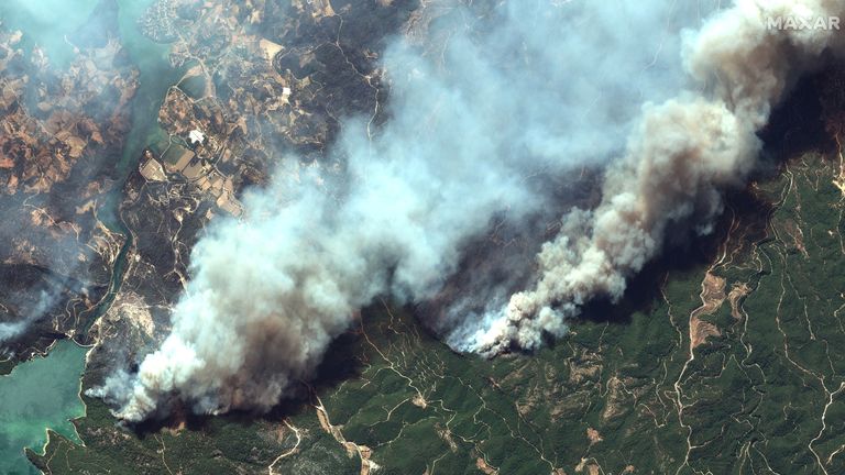 Turkey wildfires: Satellite images show devastation caused by deadly fires,  as &#39;sabotage&#39; can&#39;t be ruled out | World News | Sky News